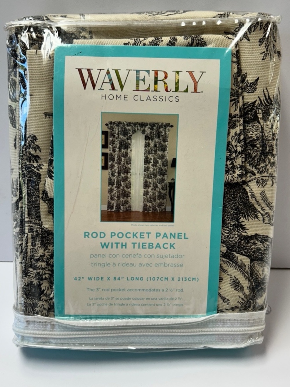 Waverly Country Life Black Toile Single Curtain Panel 42" x 84" New French